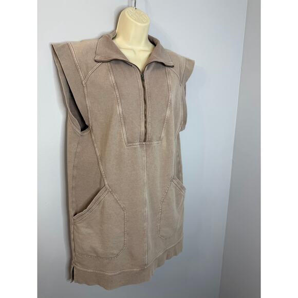 Daily Practice Anthropologie Meru Zip Front Mini Dress Pockets Taupe Women's L - Picture 10 of 13